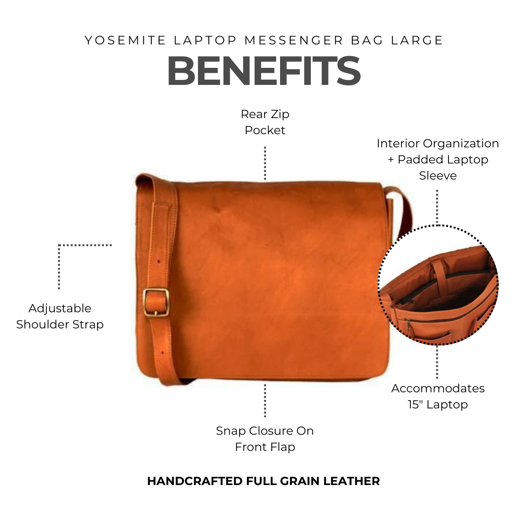 Yosemite Leather Laptop Messenger Bag - Lg - Image 3