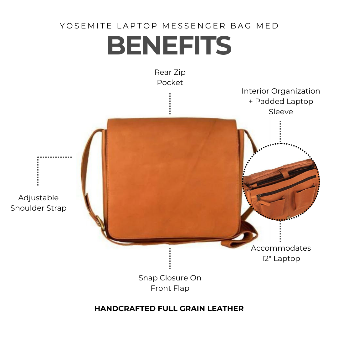 Yosemite Leather Laptop Messenger Bag- Md - Image 3